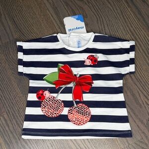 Mayoral Striped Tee with Cherry and Ladybug Design